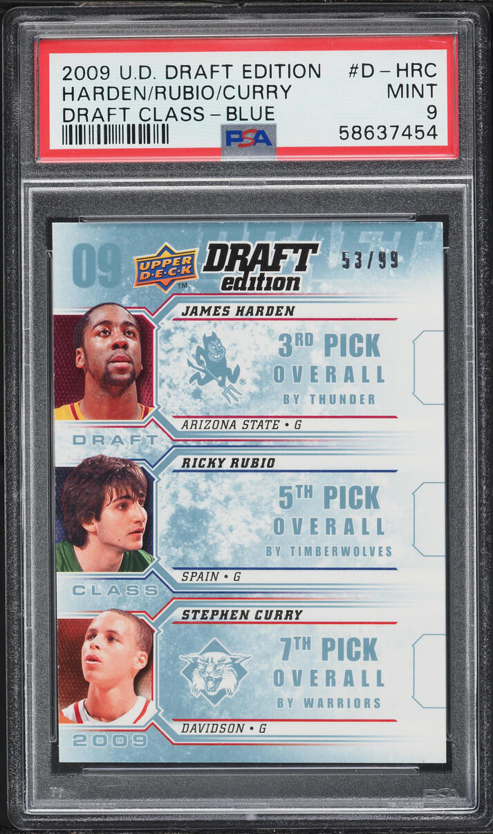 2009 Upper Deck Draft Edition Blue James Harden Ricky Rubio Stephen Curry ROOKIE /99 #HRC PSA 9