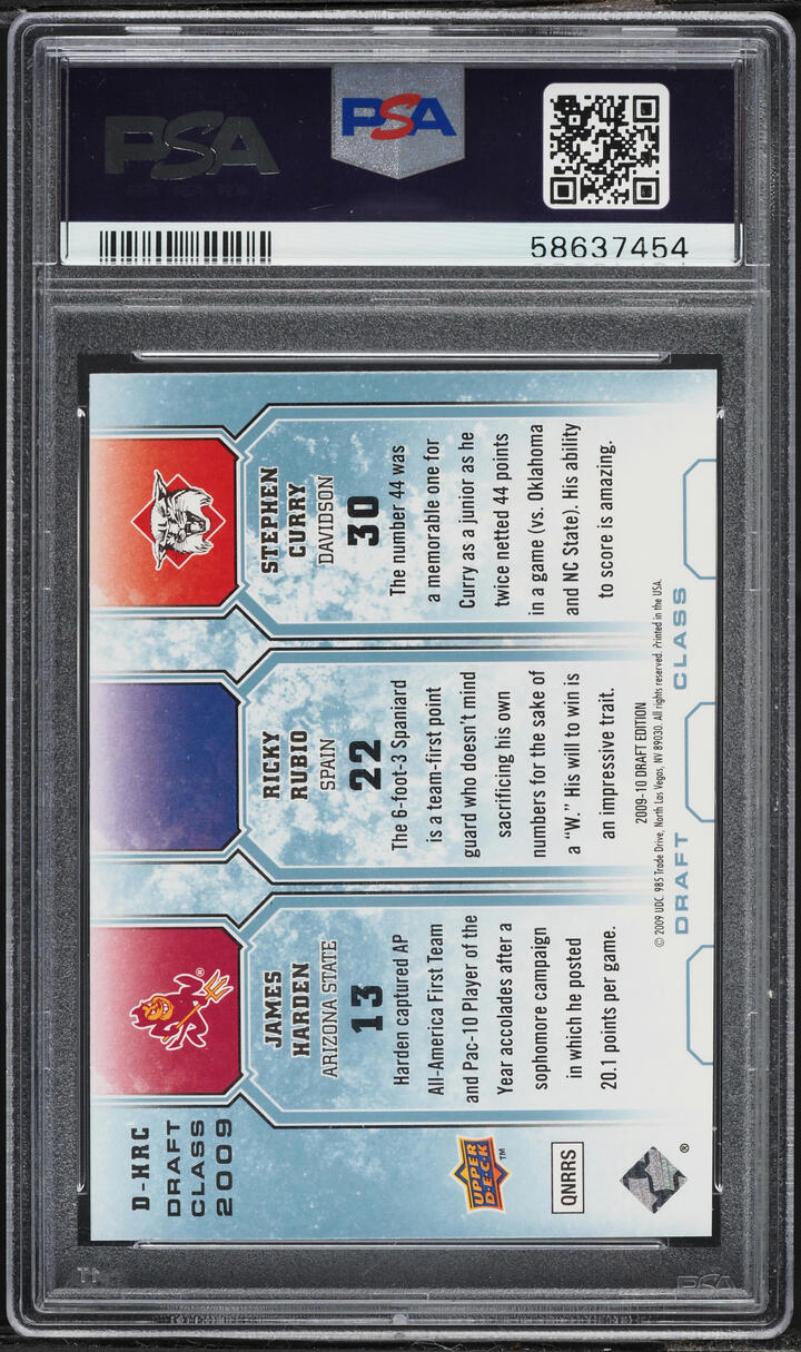 2009 Upper Deck Draft Edition Blue James Harden Ricky Rubio Stephen Curry ROOKIE /99 #HRC PSA 9