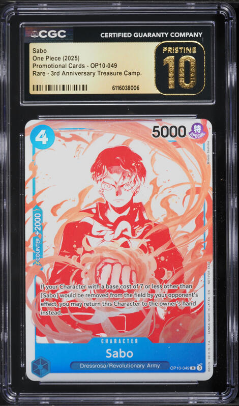 2025 One Piece Japanese Promo Cards Sabo #P-105 CGC 10 GEM MINT on