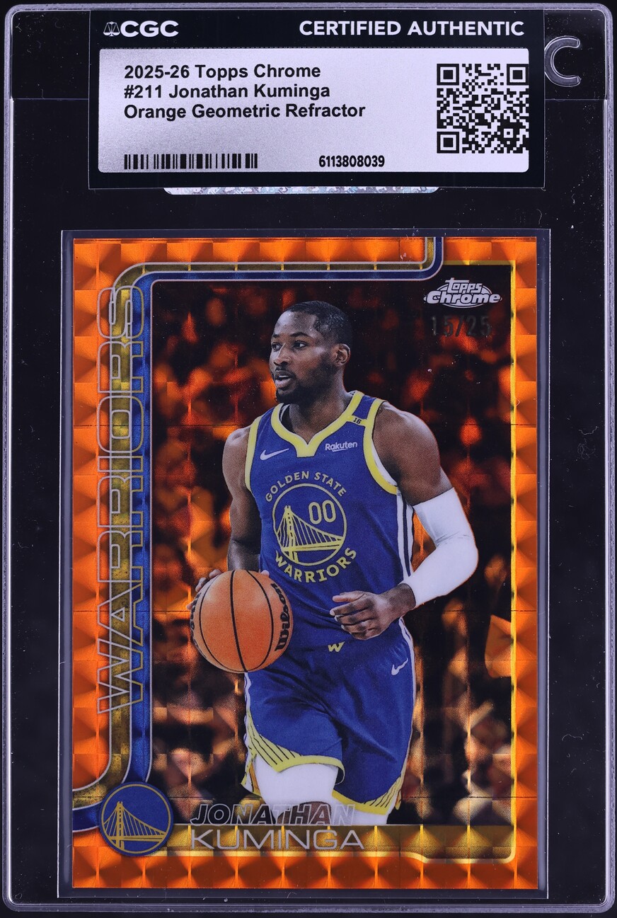 2025 Topps Chrome Orange Geometric Refractor Jonathan Kuminga /25 #211 CGC AUTH
