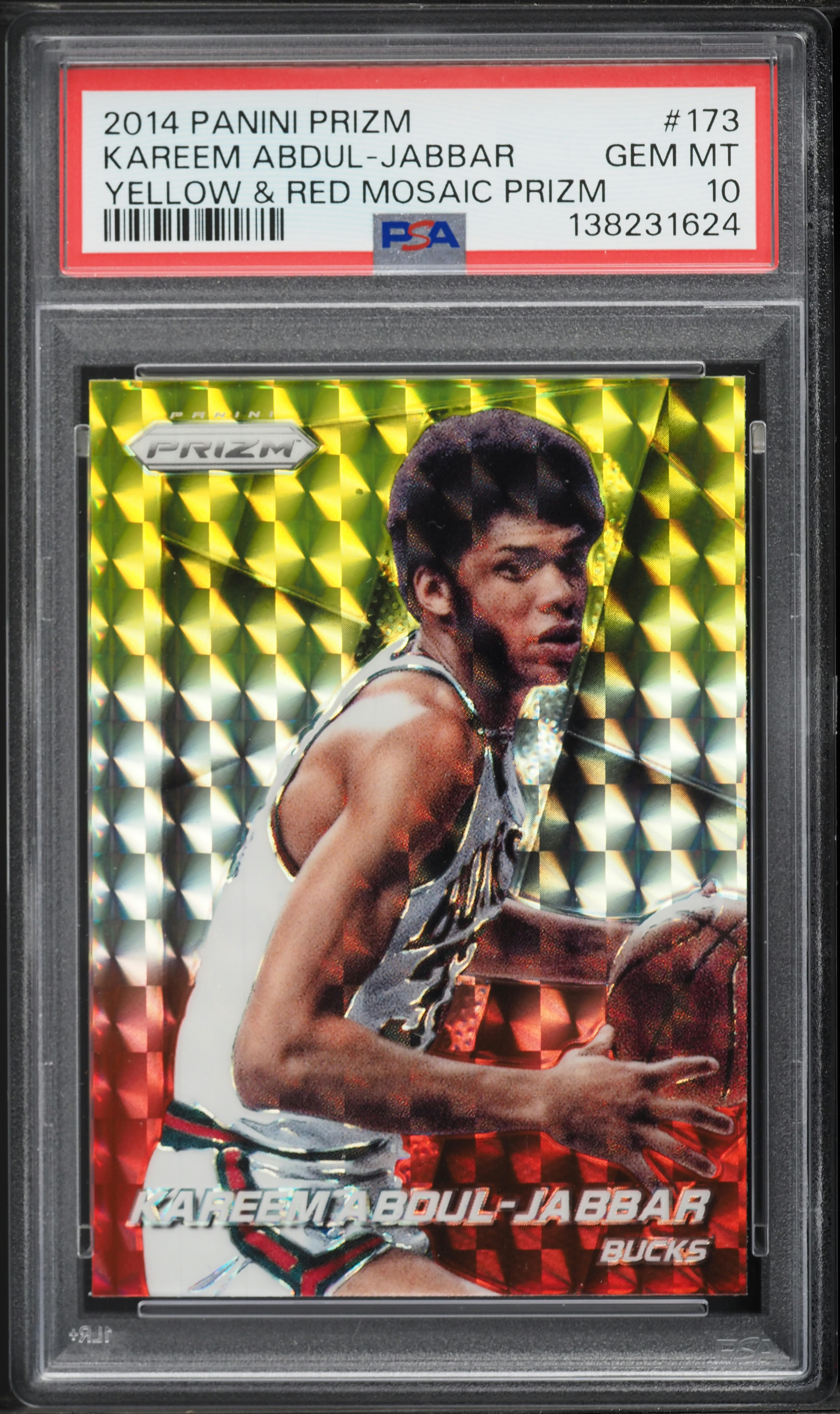 2014 Panini Prizm Yellow & Red Mosaic Kareem Abdul-Jabbar #173 PSA