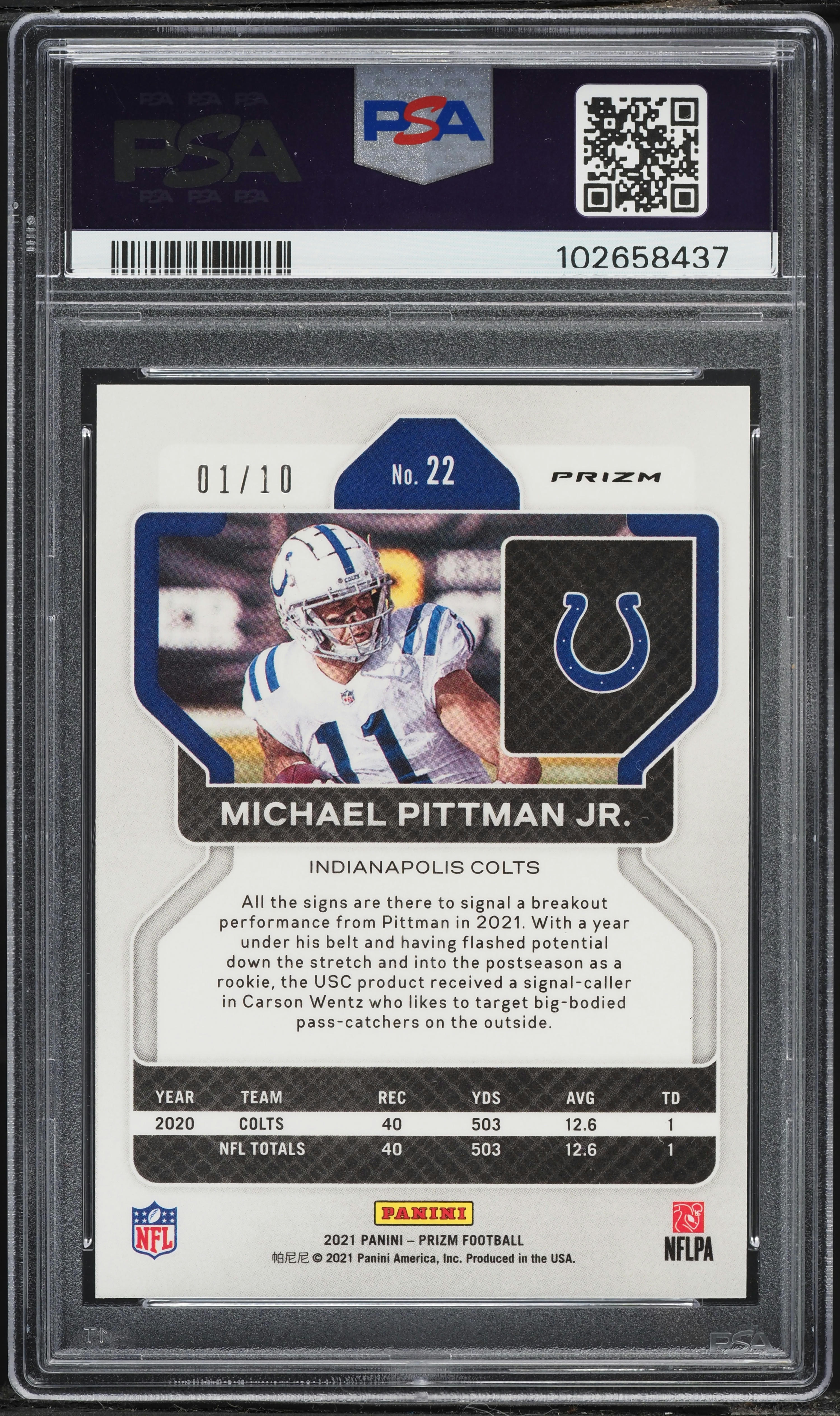 2021 Panini Prizm Gold Michael Pittman Jr. 1/10 #22 PSA 9 MINT on