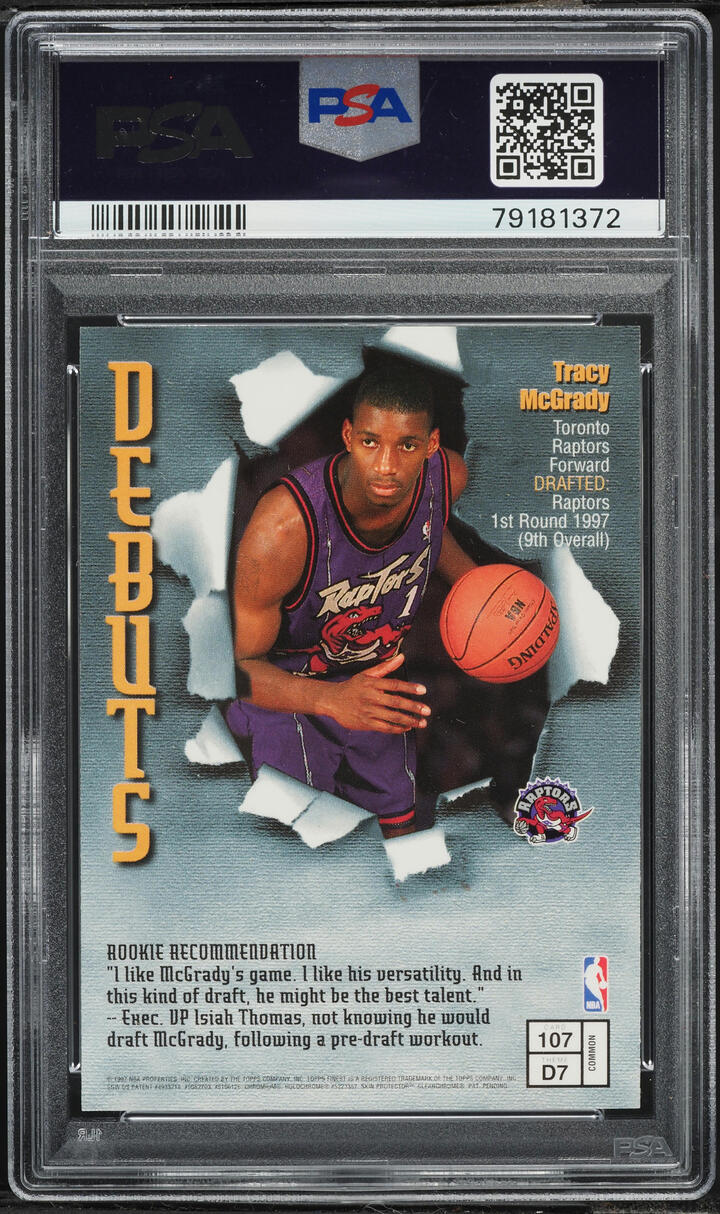 1997 Finest Basketball w/ Coating Tracy McGrady ROOKIE #107 PSA 8 NM-MT