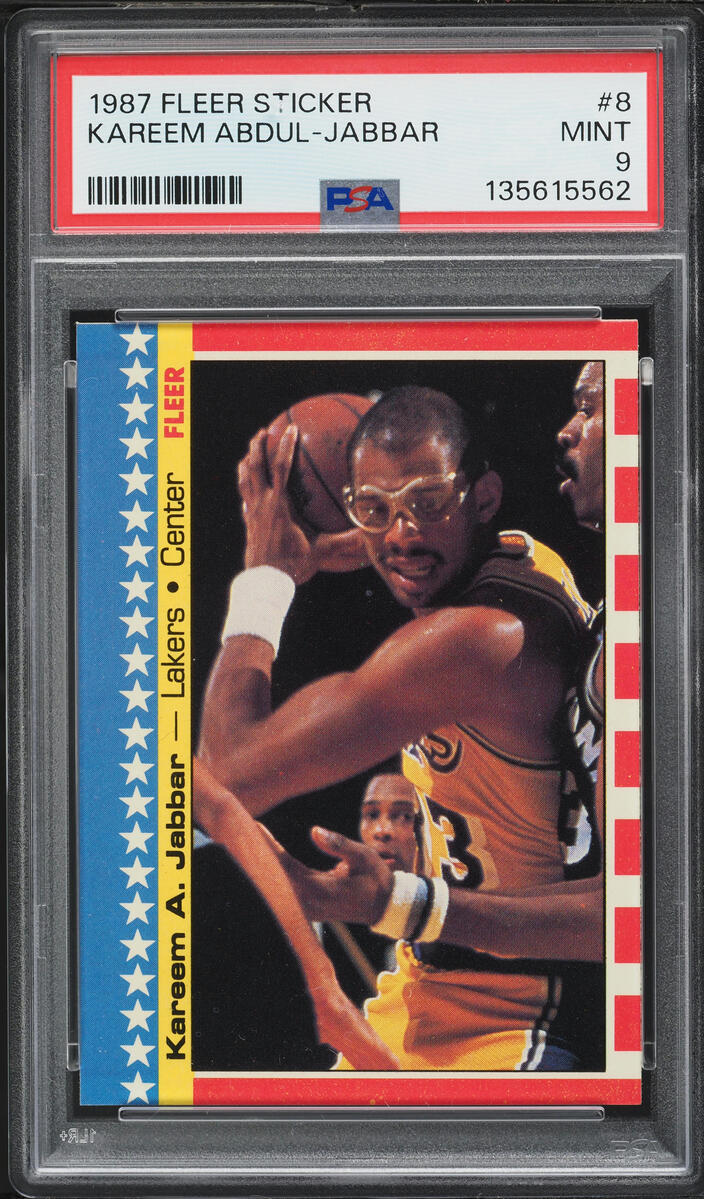 1987 Fleer Sticker Kareem Abdul-Jabbar #8 PSA 9 MINT