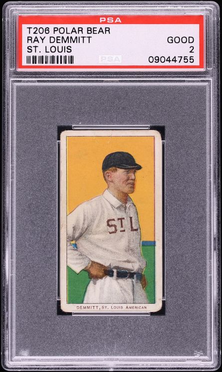 1909-11 T206 Ray Demmitt ST. LOUIS, POLAR BEAR PSA 2 GD