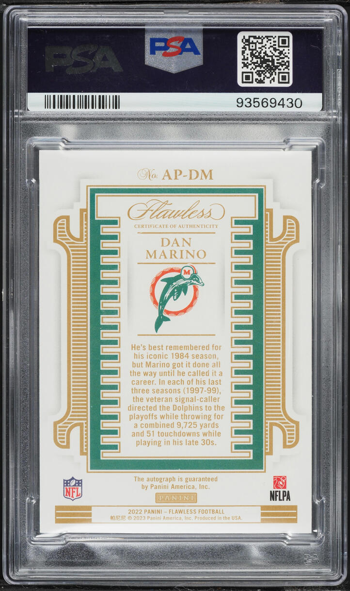 2022 Panini Flawless All Pro Ink Dan Marino AUTO DNA 10 /15 #AP-DM PSA 9 MINT