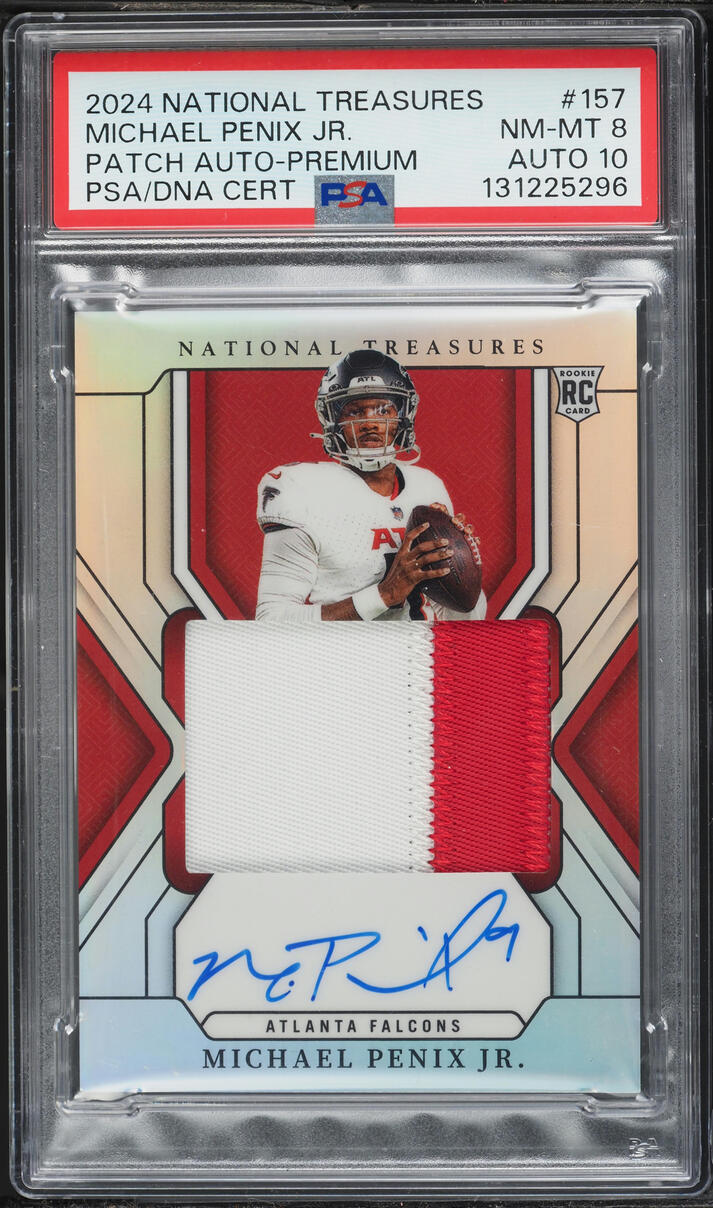 2024 National Treasures Premium Michael Penix Jr. ROOKIE PATCH AUTO DNA 10 /35 #157 PSA 8 NM-MT