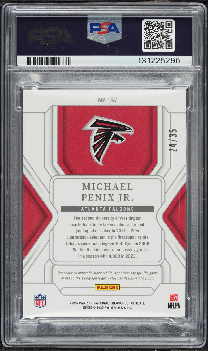 2024 National Treasures Premium Michael Penix Jr. ROOKIE PATCH AUTO DNA 10 /35 #157 PSA 8 NM-MT