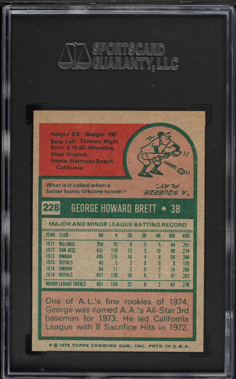1975 Topps George Brett ROOKIE #228 SGC 5 EX