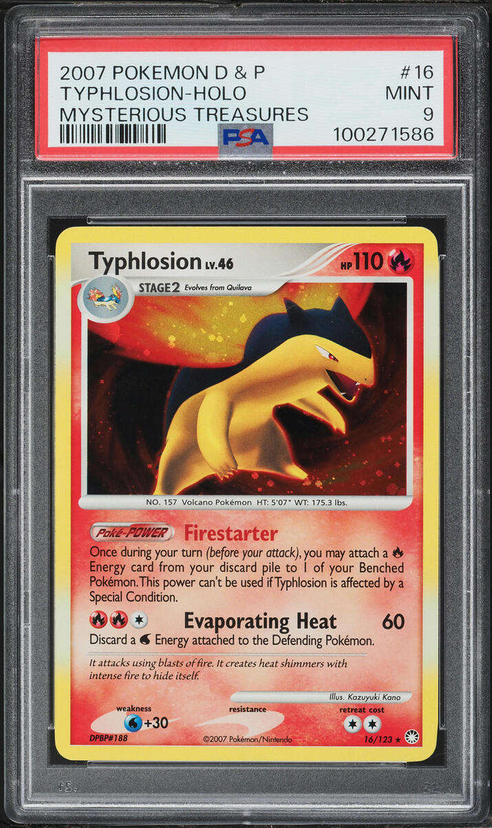 2007 Pokemon DP Mysterious Treasures Holo Typhlosion #16 PSA 9 MINT
