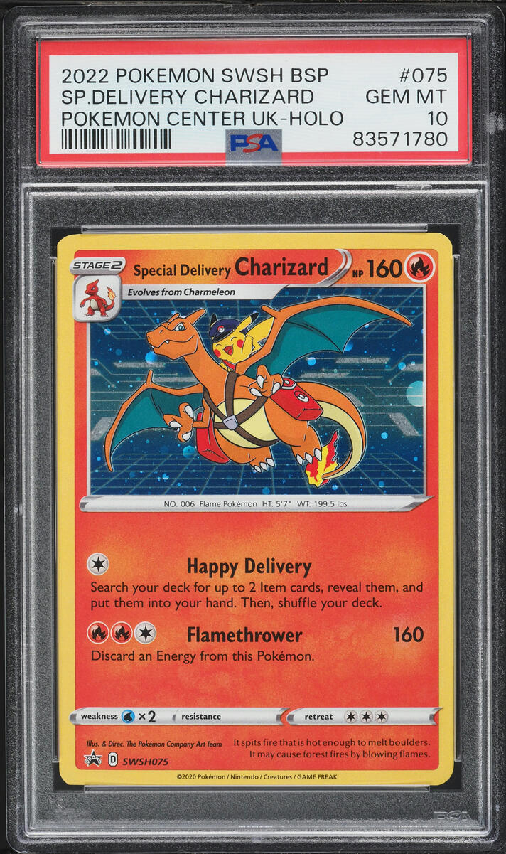 2022 Pokemon Sword & Shield Promo Center UK Holo Special Delivery Charizard #SWSH75 PSA 10 GEM