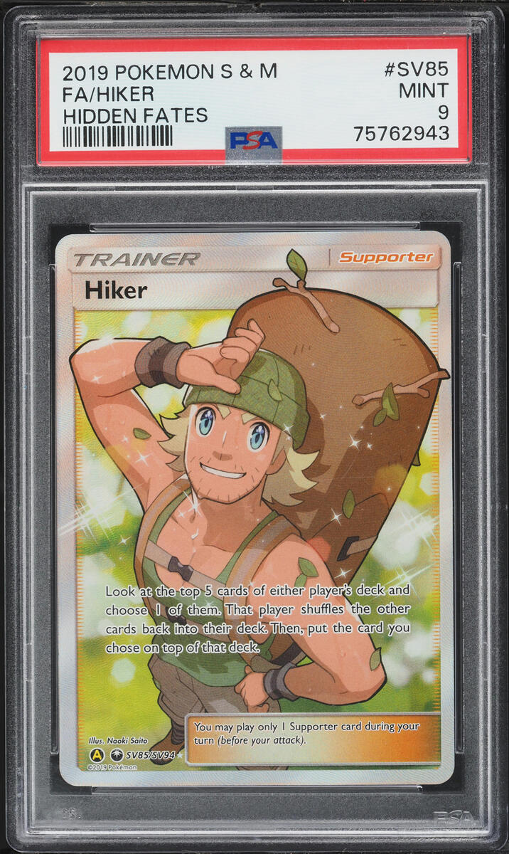 2019 Pokemon Sun & Moon Hidden Fates Full Art Hiker #SV85 PSA 9 MINT