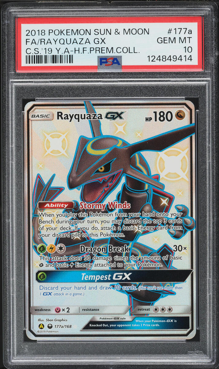 2018 Pokemon Sun & Moon Hidden Fates Premium Collection Shiny Rayquaza GX #177a PSA 10 GEM MINT
