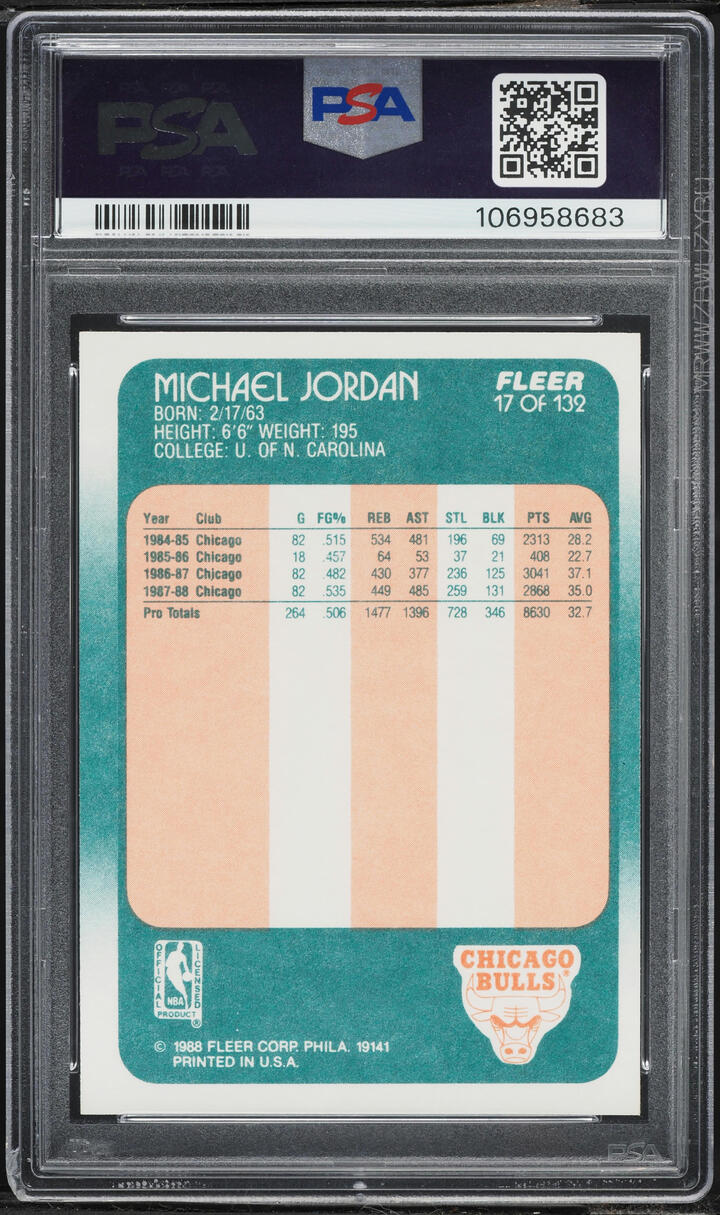 1988 Fleer Basketball Michael Jordan #17 PSA 10 GEM MINT