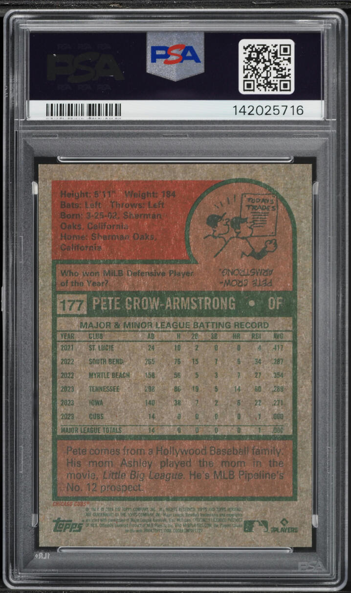 2024 Topps Heritage Chrome Pete Crow-Armstrong ROOKIE /999 #177 PSA 10 GEM MINT