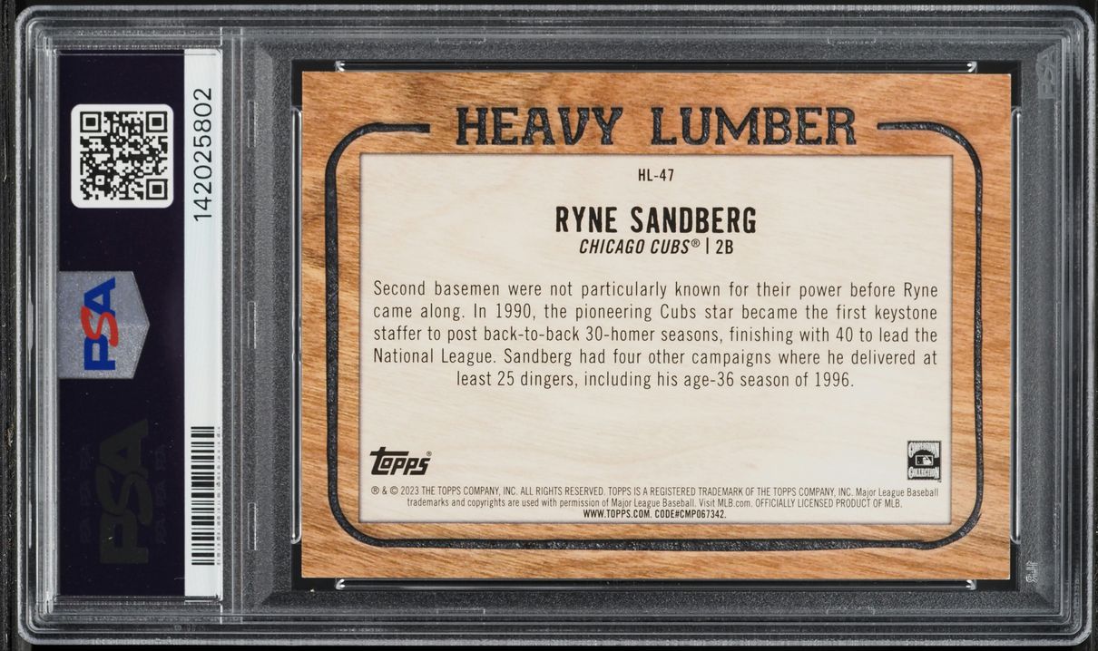 2023 Topps Heavy Lumber Ryne Sandberg #HL47 PSA 9 MINT