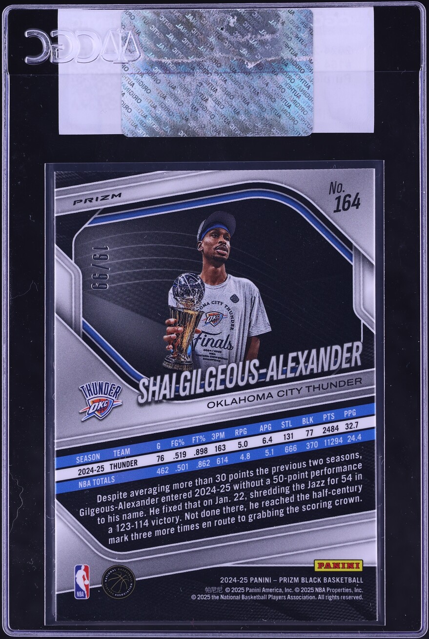 2024 Panini Prizm Black Purple Shai Gilgeous-Alexander /99 #164 CGC AUTH
