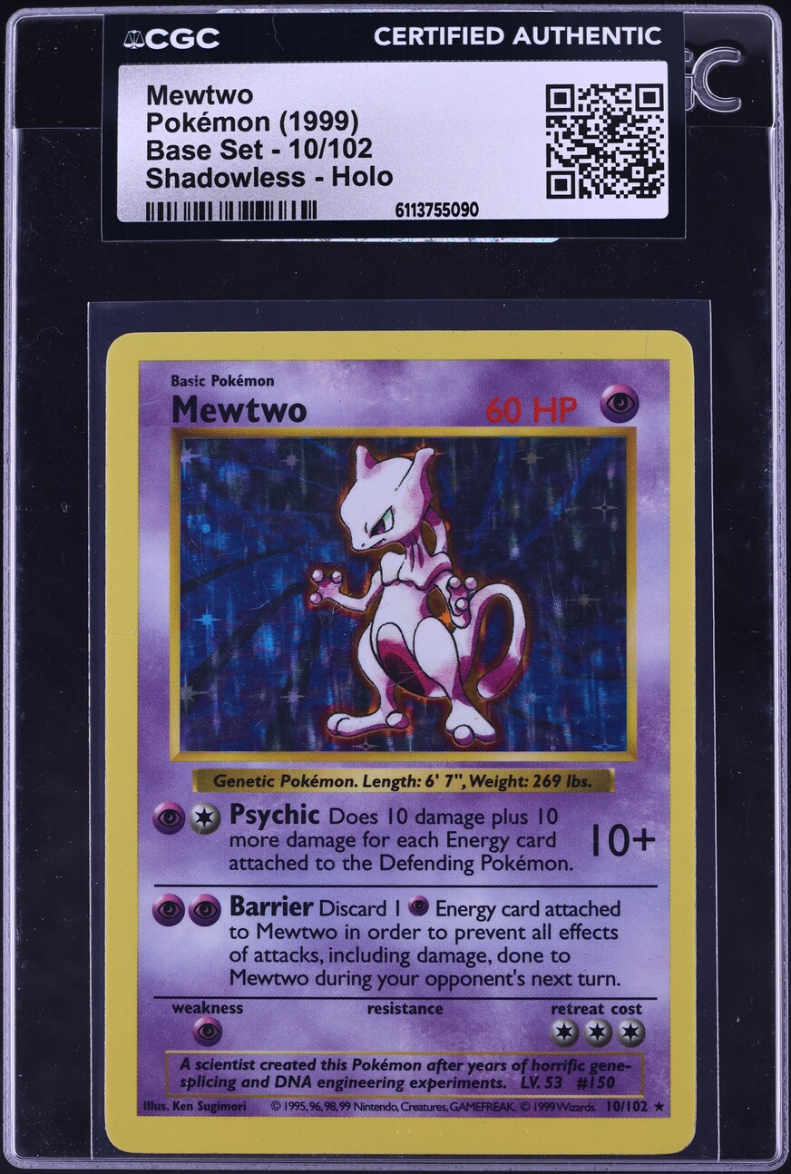 1999 Pokemon Base Set Shadowless Holo Mewtwo #10 CGC AUTH on Fanatics ...