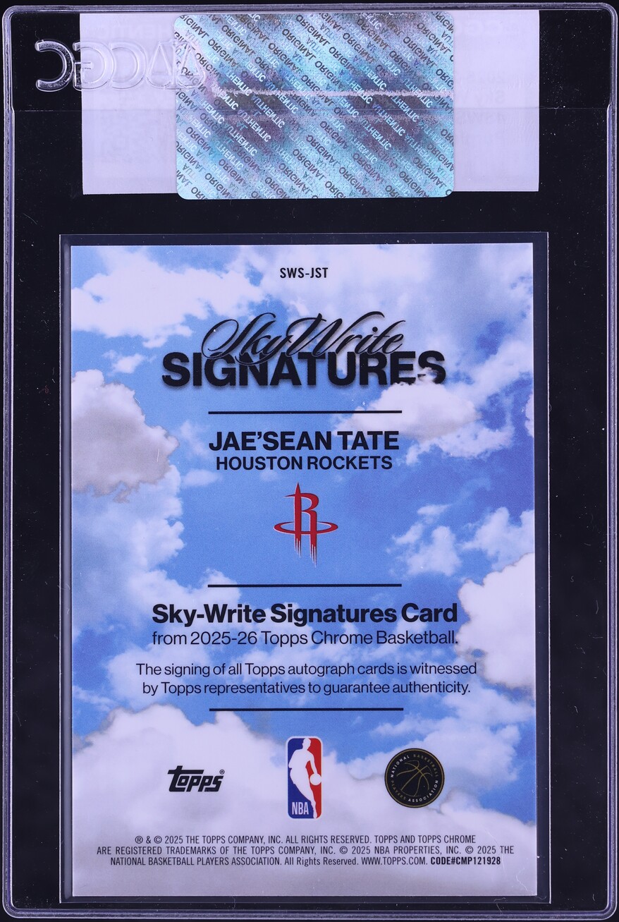 2025 Topps Chrome Sky Write Purple Refractor Jae'Sean Tate AUTO /75 #SWS-JST CGC AUTH