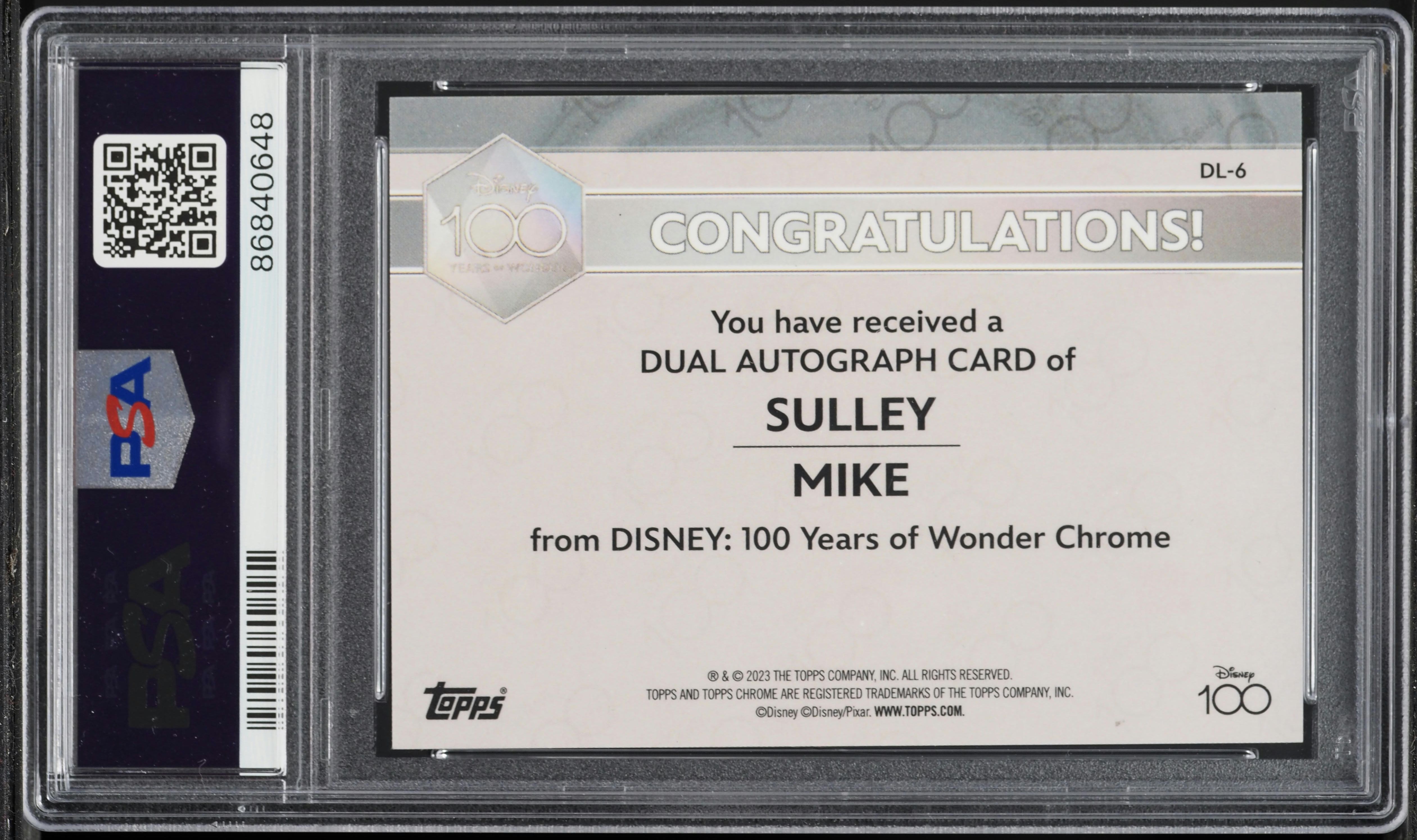 2023 Topps Chrome Disney 100 Green Refractor Mike & Sulley AUTO