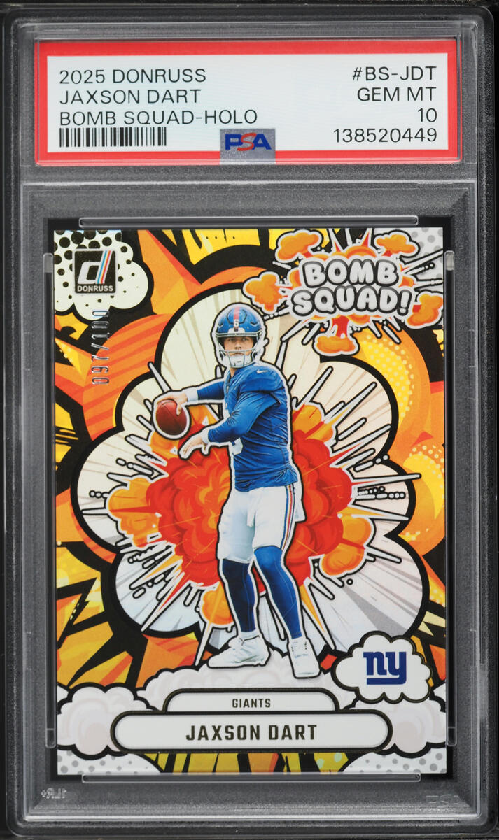 2025 Donruss Bomb Squad Holo Jaxson Dart ROOKIE /100 #BS-JDT PSA 10 GEM MINT