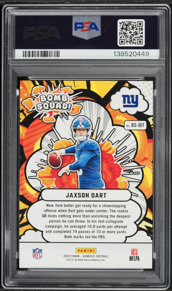 2025 Donruss Bomb Squad Holo Jaxson Dart ROOKIE /100 #BS-JDT PSA 10 GEM MINT