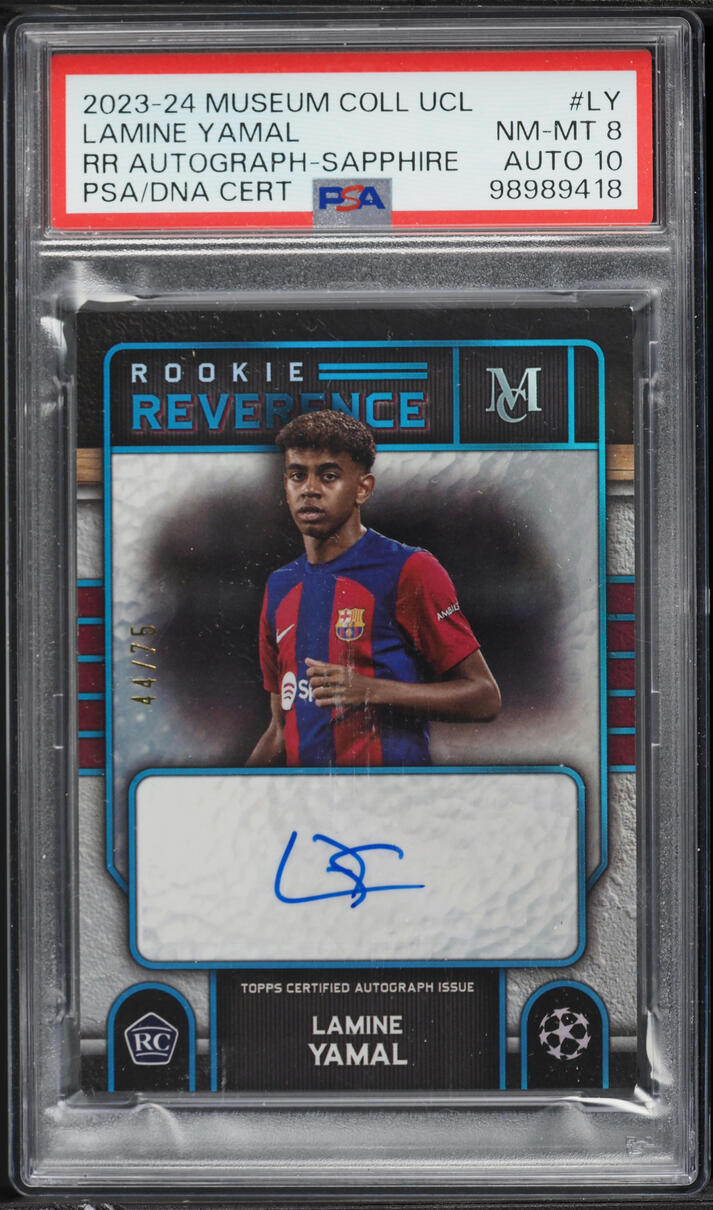 2023 Topps Museum Collection UEFA Reverence Sapphire Lamine Yamal ROOKIE AUTO DNA 10 /75 PSA 8