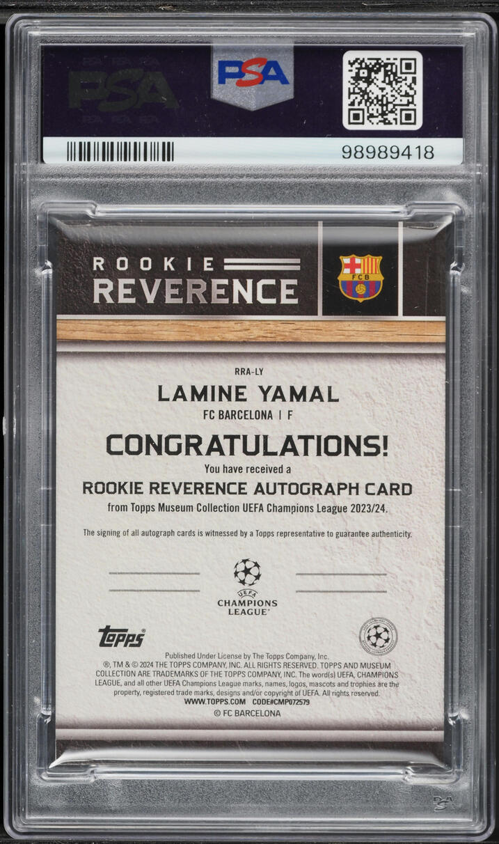 2023 Topps Museum Collection UEFA Reverence Sapphire Lamine Yamal ROOKIE AUTO DNA 10 /75 PSA 8