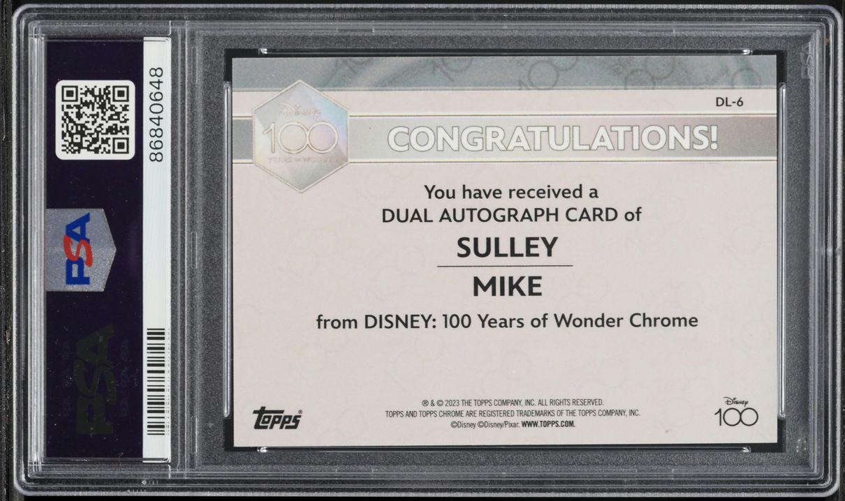 2023 Topps Chrome Disney 100 Green Refractor Mike & Sulley AUTO