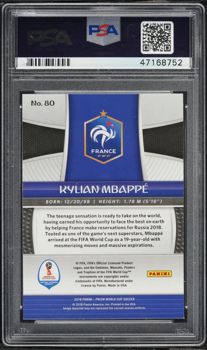 2018 Panini Prizm World Cup Kylian Mbappe ROOKIE #80 PSA 9 MINT on