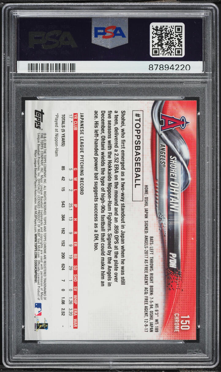 2018 Topps Chrome Pitching Shohei Ohtani ROOKIE #150 PSA 10 GEM MINT