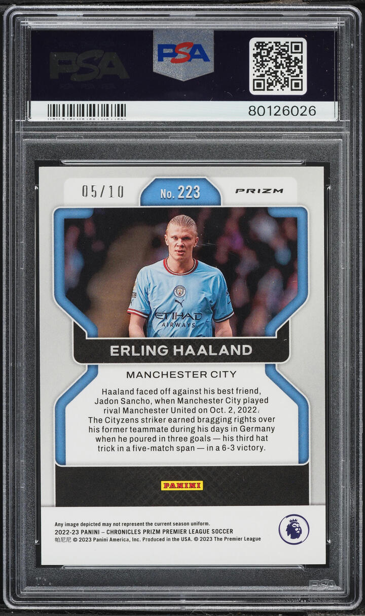 2022 Panini Chronicles Premier League-Gold Erling Haaland /10 #223 PSA 9 MINT