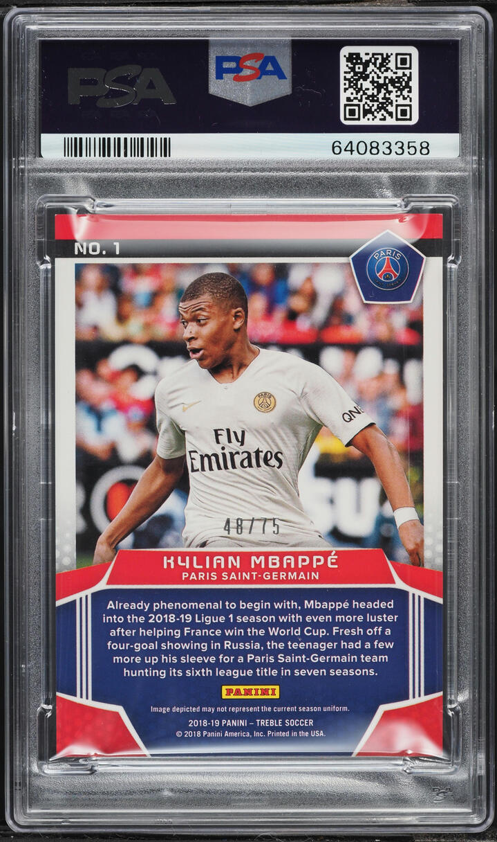 2018 Panini Treble Blue Kylian Mbappe ROOKIE /75 #1 PSA 9 MINT