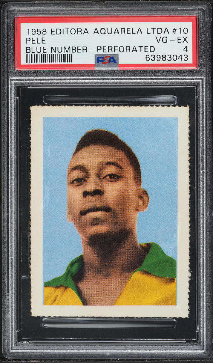 1958 Editora Aquarela Soccer Blue Number Pele ROOKIE #10 PSA 4 VGEX