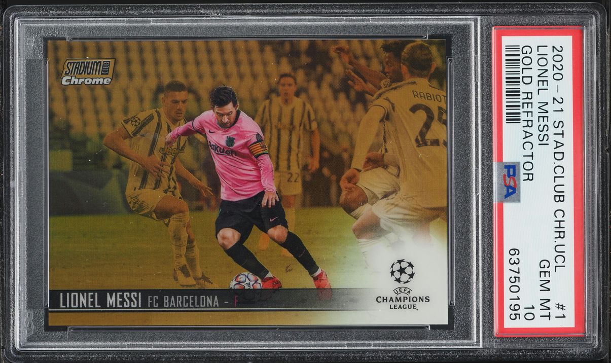2020 Stadium Club Chrome UEFA Gold Refractor Lionel Messi /50 #1 PSA 10 GEM MINT