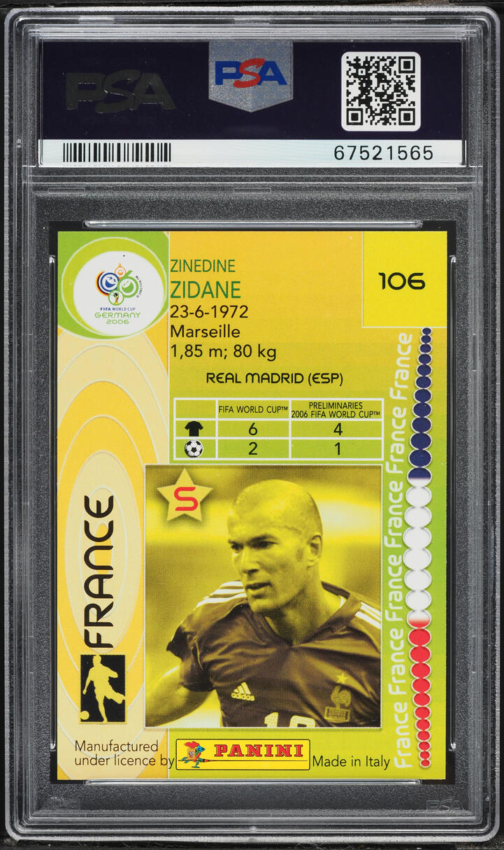 2006 Panini World Cup Germany Zinedine Zidane #106 PSA 10 GEM MINT