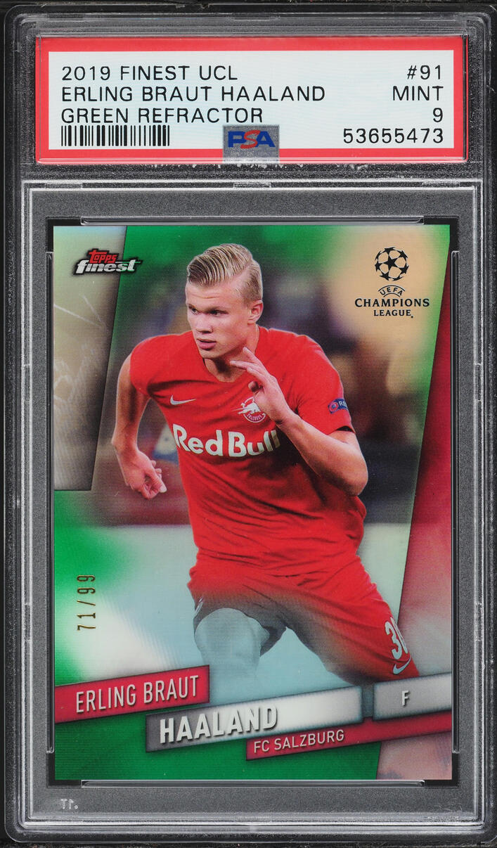 2019 Finest UEFA Green Refractor Erling Haaland ROOKIE /99 #91 PSA 9 MINT