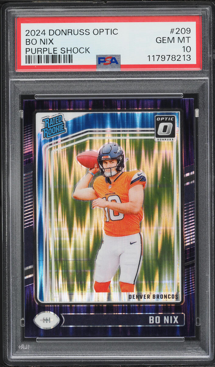 2024 Donruss Optic Purple Shock Prizm Bo Nix ROOKIE #209 PSA 10 GEM MINT