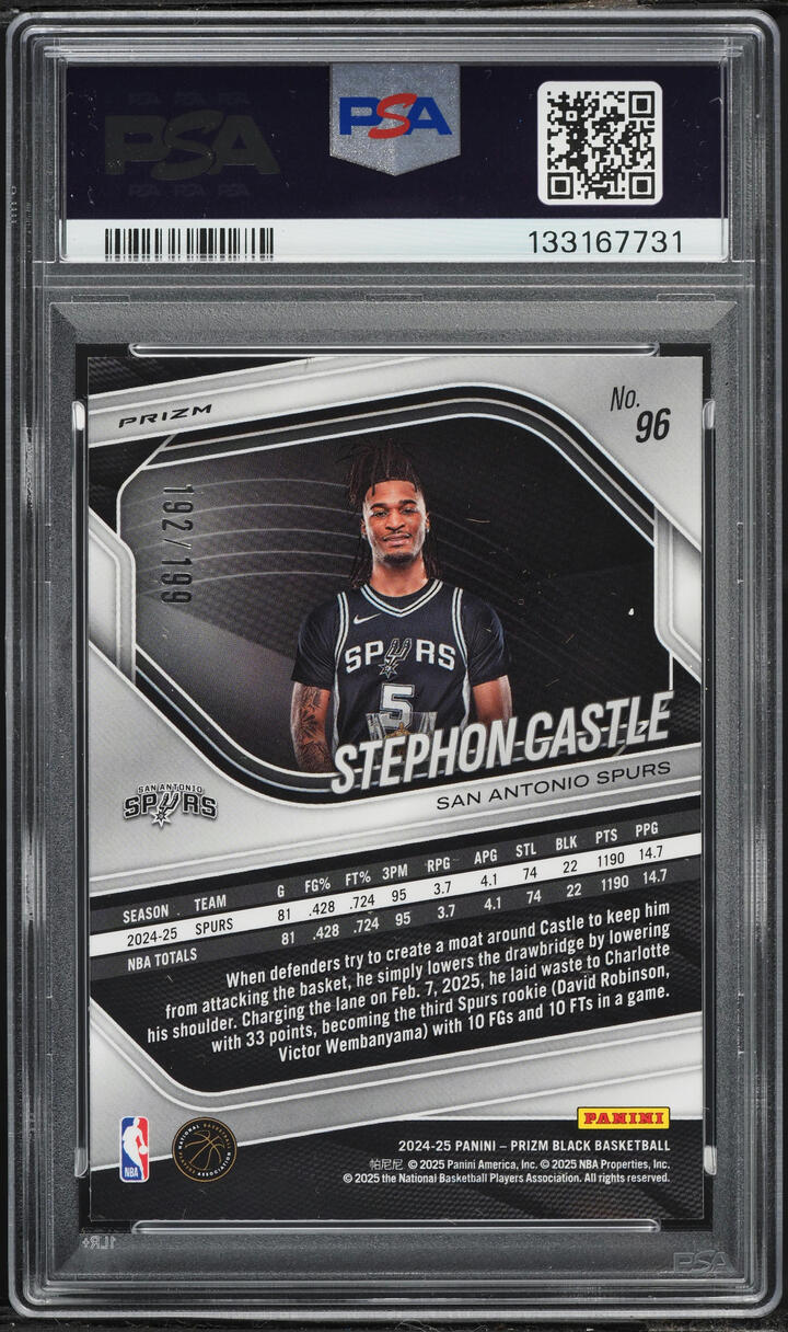 2024 Panini Prizm Black Blue Stephon Castle ROOKIE /199 #96 PSA 10 GEM MINT