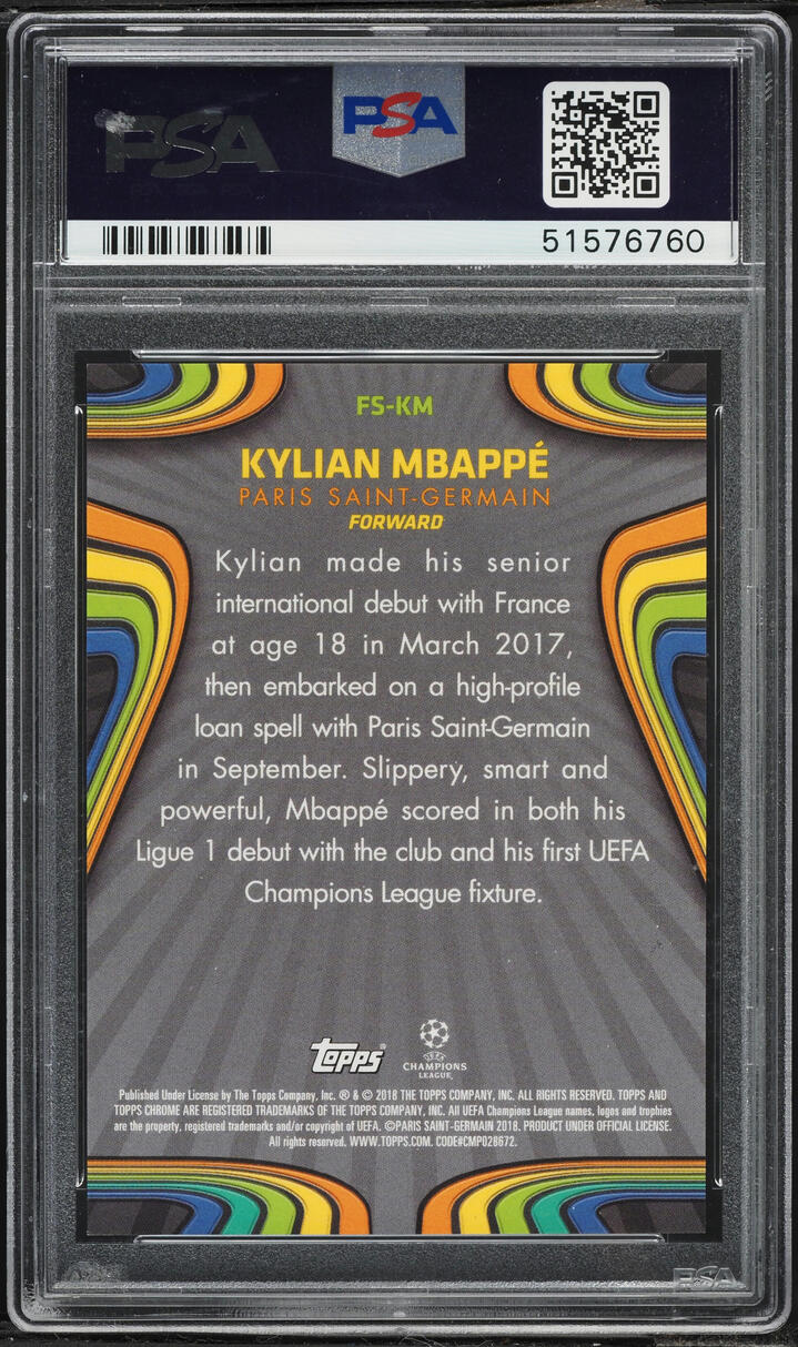 2017 Topps Chrome UEFA Champions League Future Stars Kylian Mbappe ROOKIE #FS-KM PSA 9 MINT