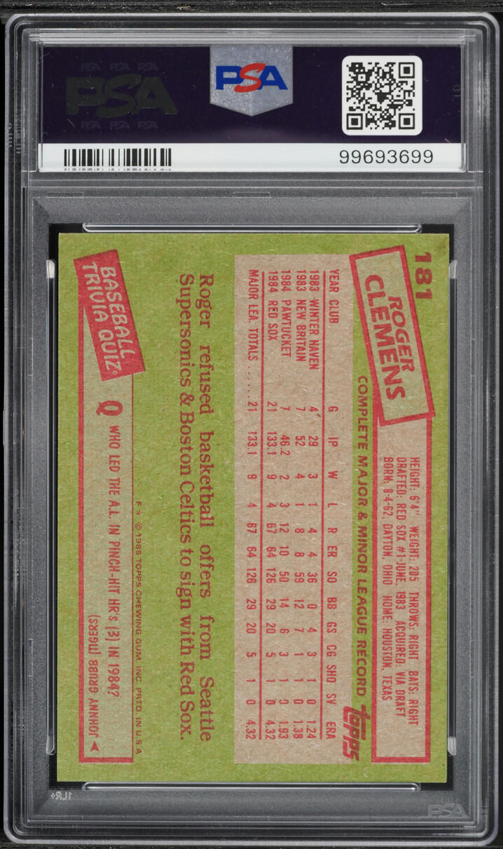 1985 Topps Roger Clemens ROOKIE #181 PSA 8 NM-MT