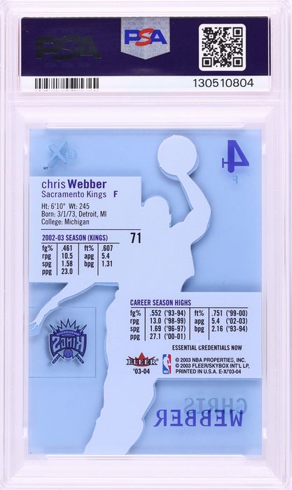 2003 Fleer E-X Essential Credentials Now Chris Webber /71 #71 PSA 8 NM-MT