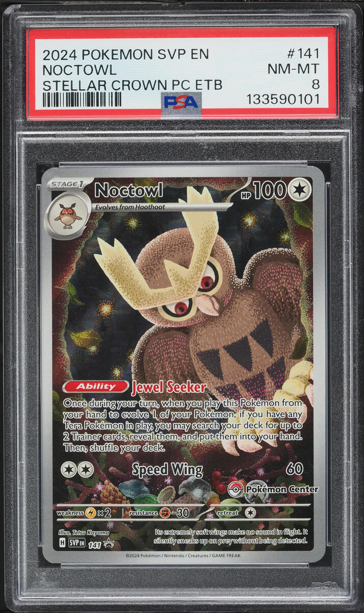 2024 Pokemon Scarlet & Violet Promo Stellar Crown Center ETB Alt Art Noctowl #141 PSA 8 NM-MT