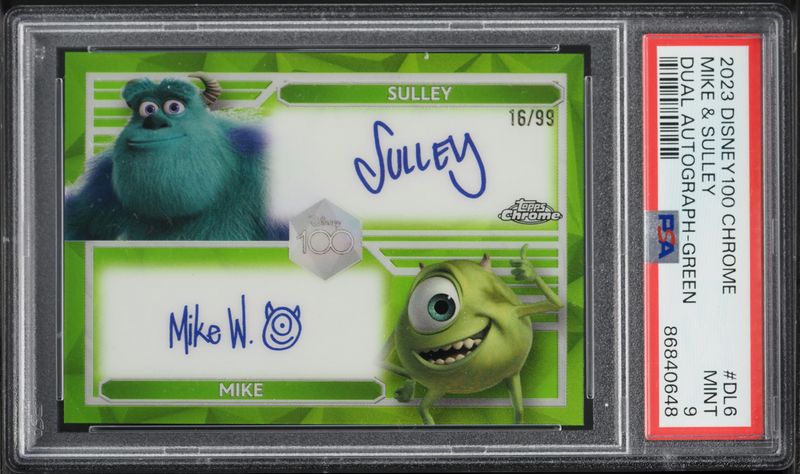 2023 Topps Chrome Disney 100 Green Refractor Mike & Sulley AUTO