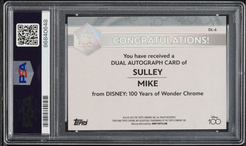 2023 Topps Chrome Disney 100 Green Refractor Mike & Sulley AUTO