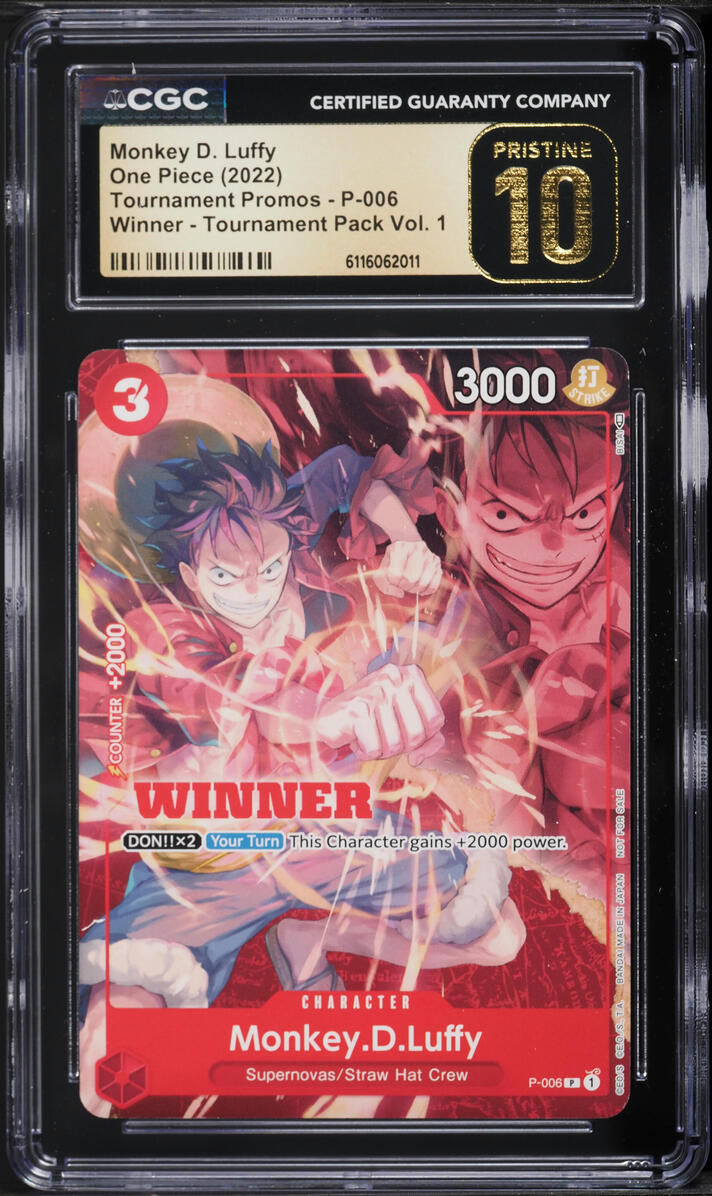 2022 One Piece Tournament Promos Winner Tournament Pack Vol. 1 Monkey D. Luffy CGC 10 PRISTINE