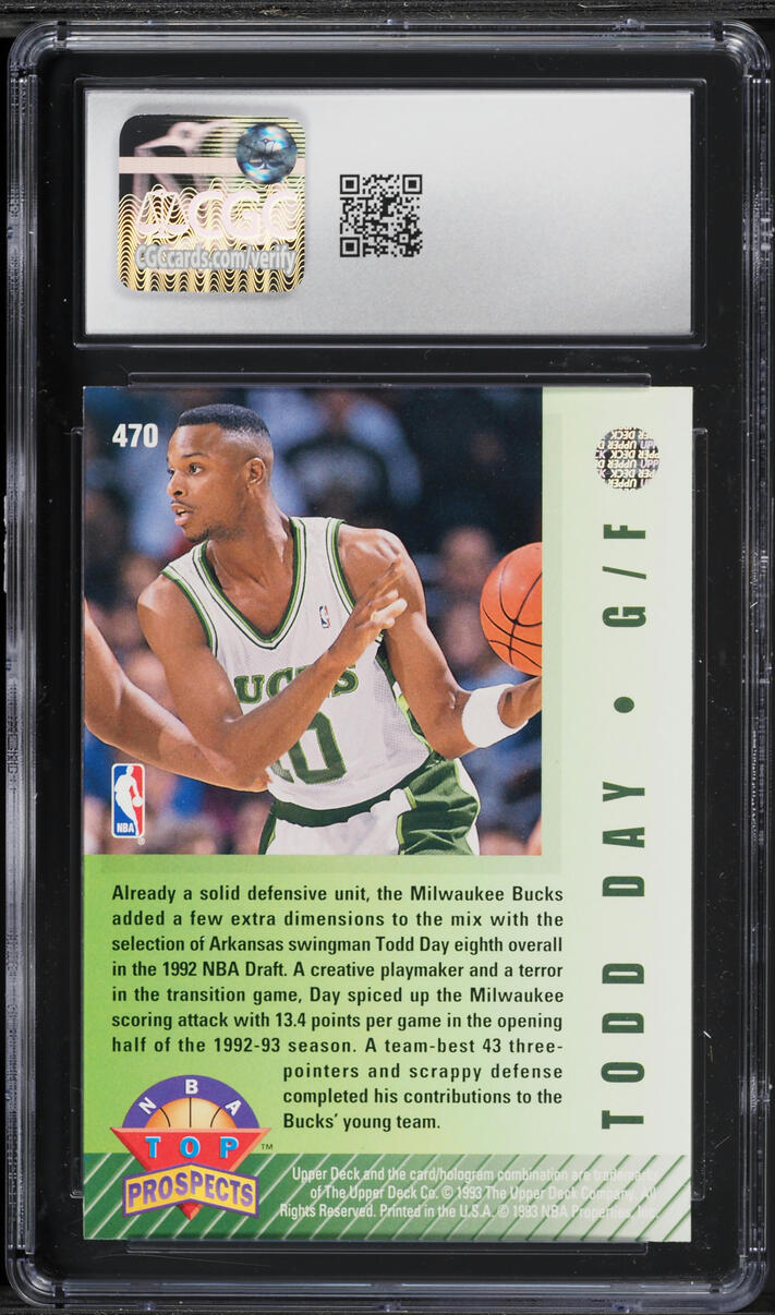 1992 Upper Deck Basketball Todd Day #470 CGC 8 NM-MT