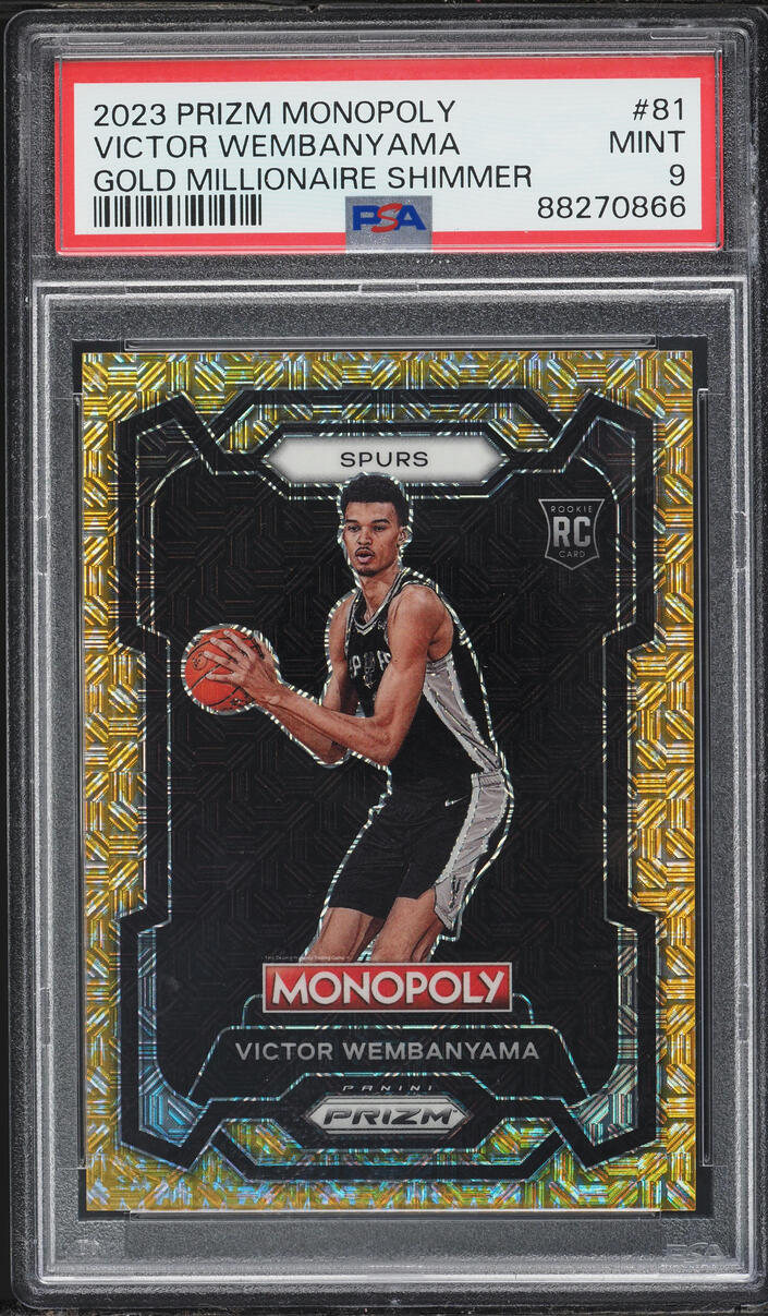 2023 Panini Prizm Monopoly Gold Millionaire Shimmer Victor Wembanyama ROOKIE /500 #81 PSA 9