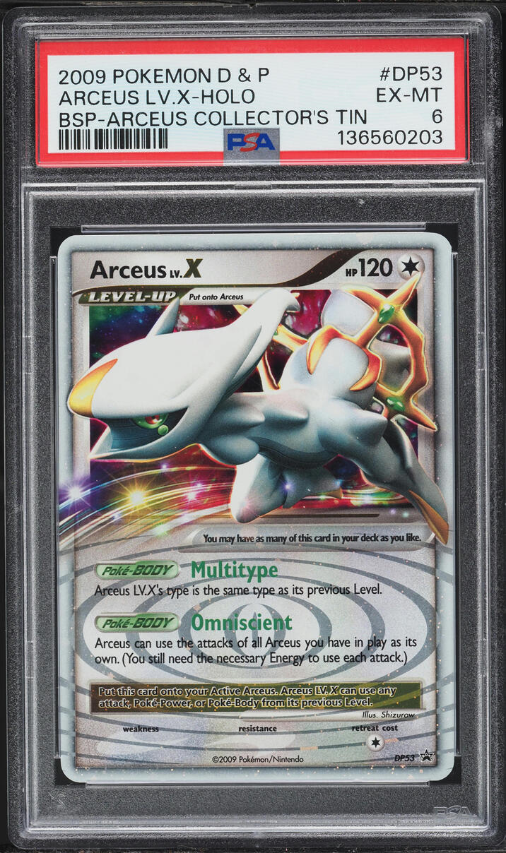 2009 Pokemon Diamond & Pearl Black Star Promo Arceus Collector's Tin Arceus Lv.X-Holo PSA 6