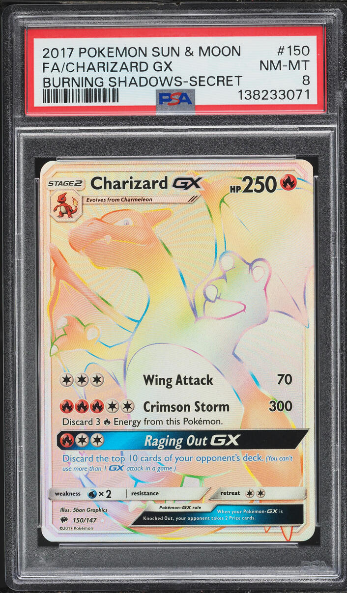 2017 Pokemon Sun & Moon Burning Shadows Rainbow Rare Charizard GX #150 PSA  8 NM-MT on Fanatics Collect